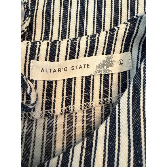 NWOT Altar'd State Striped Tie Back Crop Top Blue White Cotton Boho Size L - Picture 4 of 5